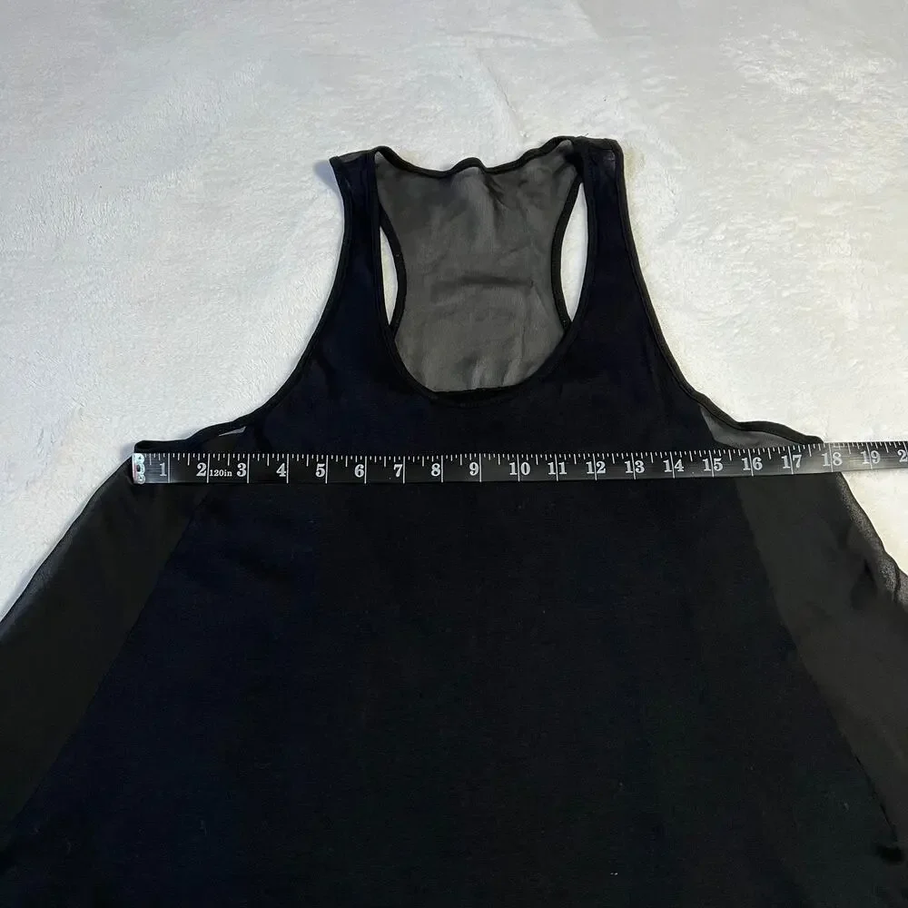Women's Scoop Neck Sleeveless Mixed Media Tank Top Size S Semi Sheer Hi Low Hem